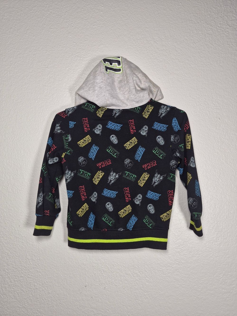 Marvel Avengers Kids Boys Full-Zip Graphic Hoodie Jacket Black Neon Size 6 - Picture 2 of 5